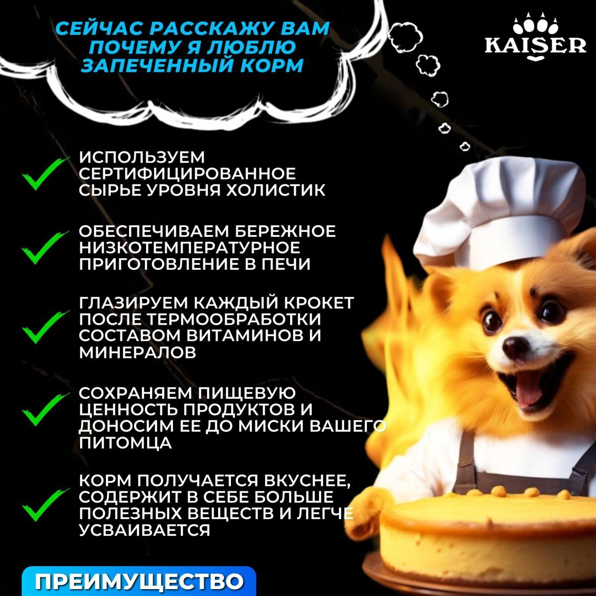 МИНИПАЧКА Низкозерновой запеченный сухой корм для собак мелких пород KAISER Лосось и Лен - "Красота кожи и шерсти" 200 гр