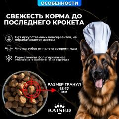 Низкозерновой запеченный сухой корм KAISER для взрослых собак средних и крупных пород Лосось и лен - "Красота кожи и шерсти" 15 кг