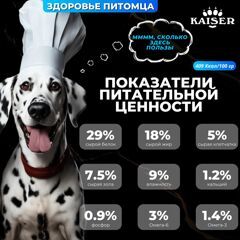 Низкозерновой запеченный сухой корм KAISER для взрослых собак средних и крупных пород Лосось и лен - "Красота кожи и шерсти" 2,5 кг