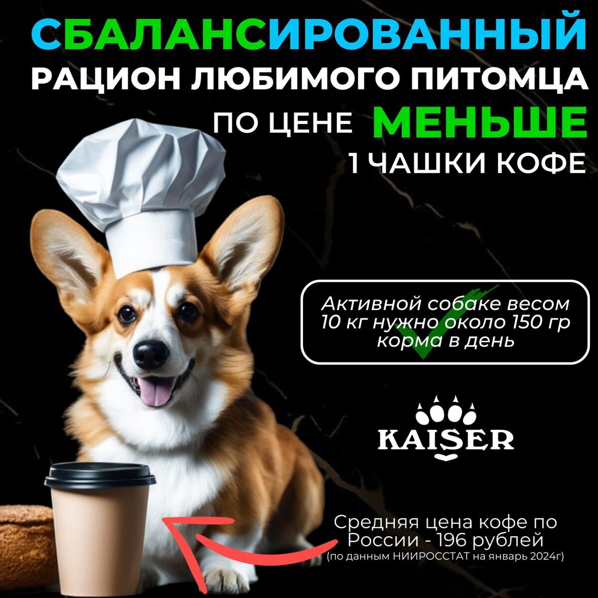 Низкозерновой запеченный сухой корм KAISER для взрослых собак средних и крупных пород Лосось и лен - "Красота кожи и шерсти" 2,5 кг